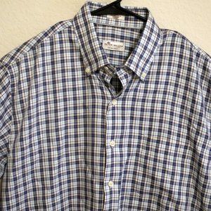 Peter Millar Mens Crown Soft Long Sleeve Shirt Large Blue Stripes Silk Blend